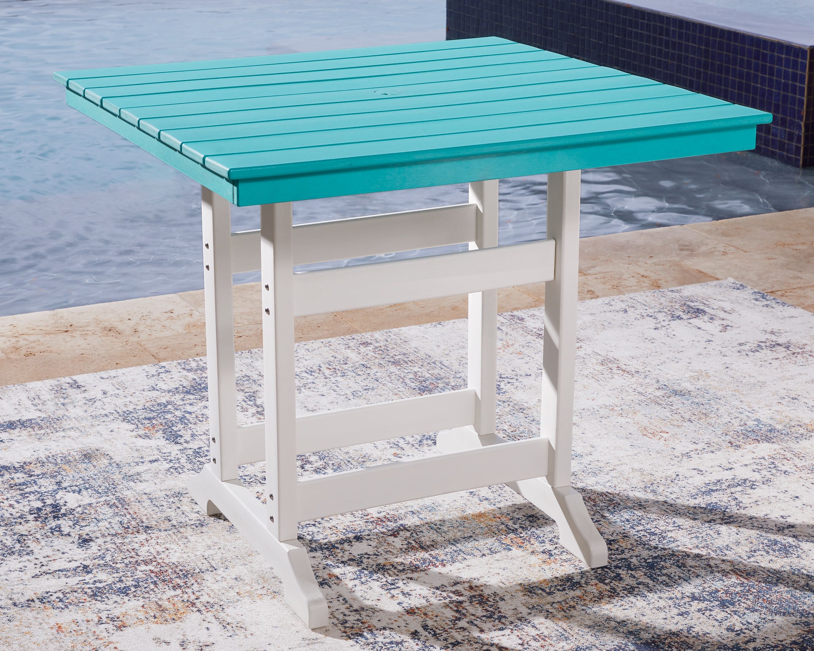 Eisely - Turquoise / White - Square Counter Tbl W/Umb Opt - Premium Dining Tables from Signature Design by Ashley® - Just $1010.63! Shop now at brett interiors