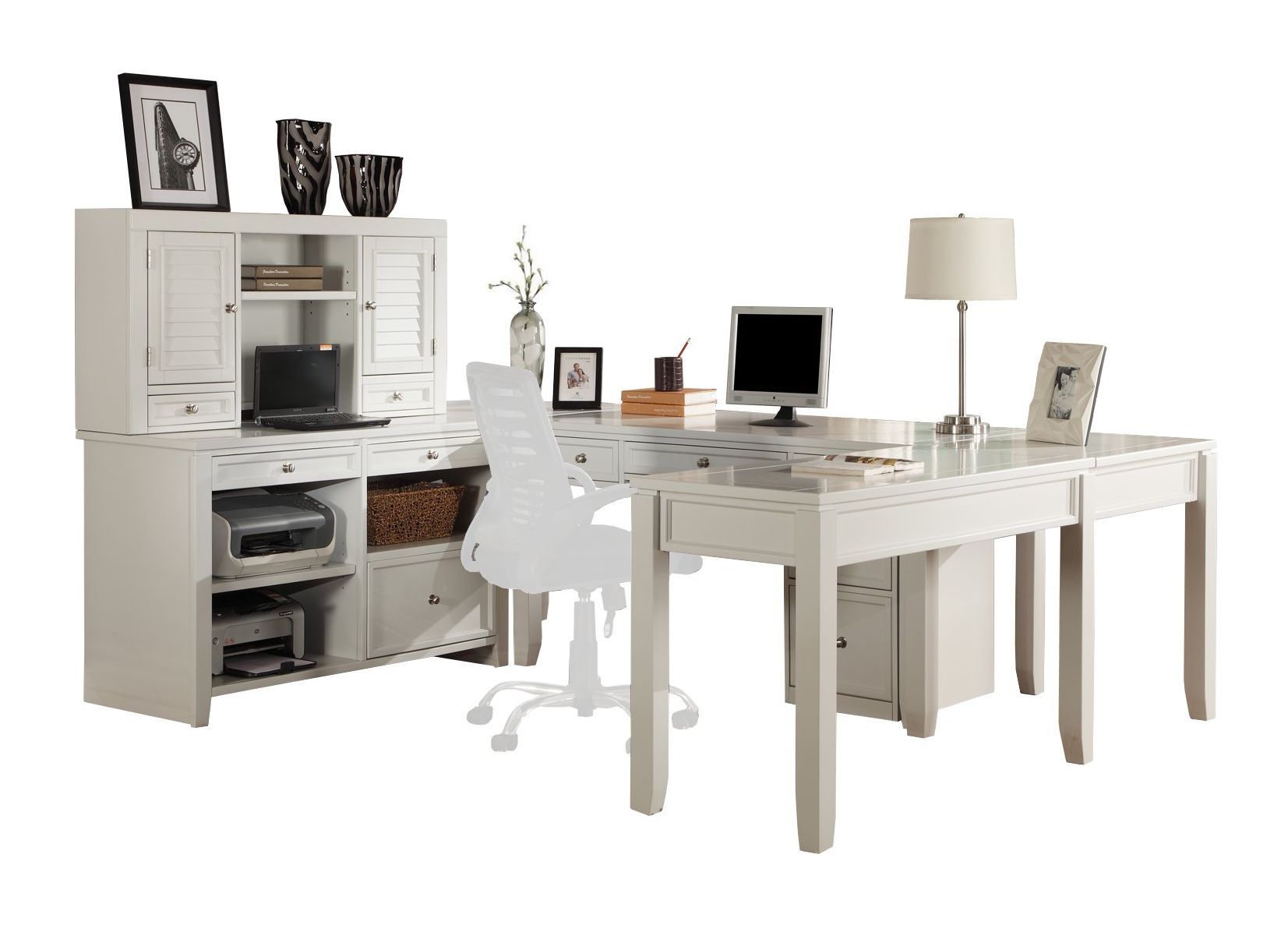 Boca - U Shape Desk With Credenza File And Hutch - Cottage White - Premium 7 Piece Home Office Sets from Parker House - Just $2707.50! Shop now at brett interiors