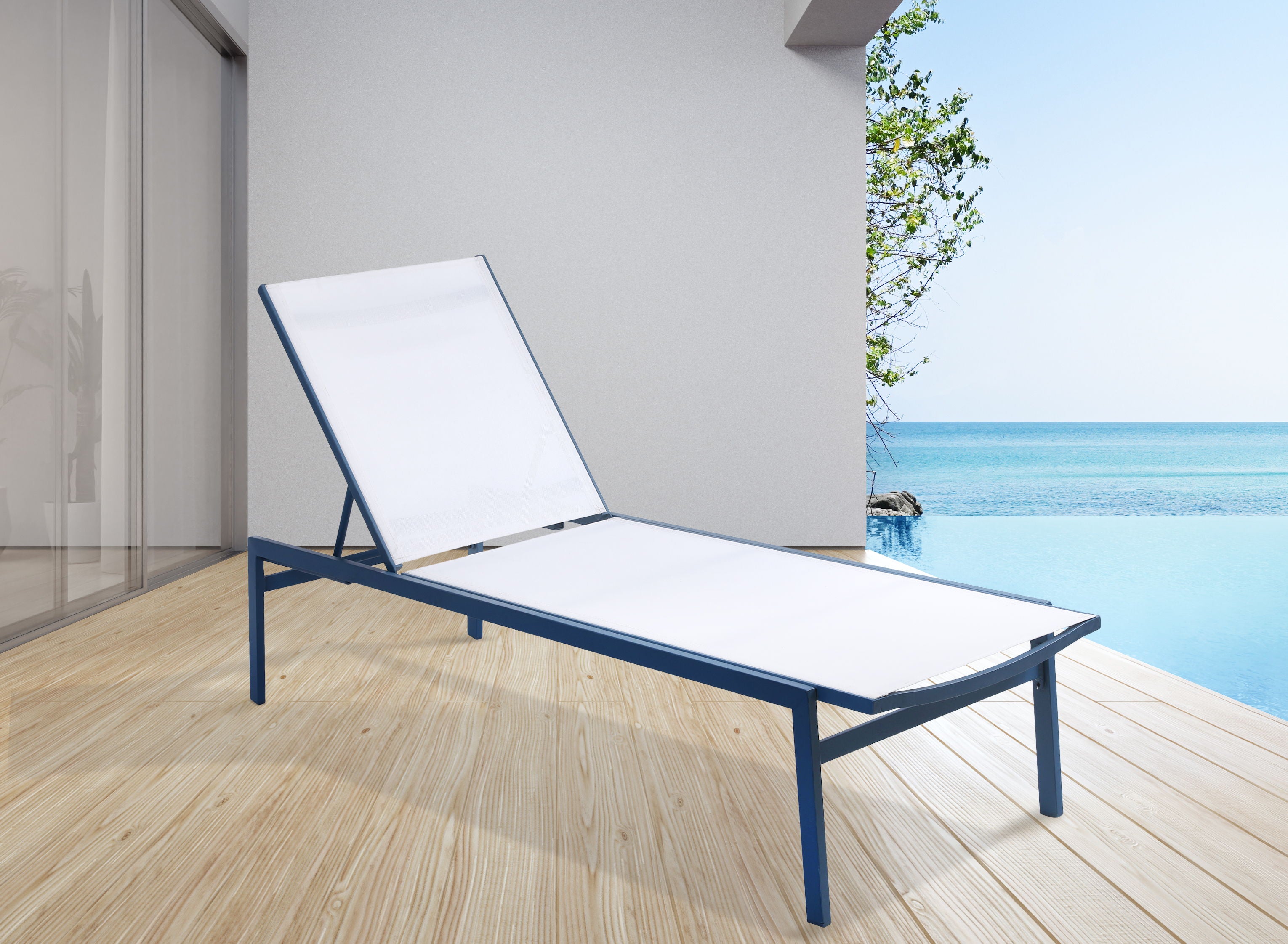 Santorini - Outdoor Patio Chaise Lounge Chair - White - Metal - Premium Chaises from Meridian Furniture - Just $500! Shop now at brett interiors