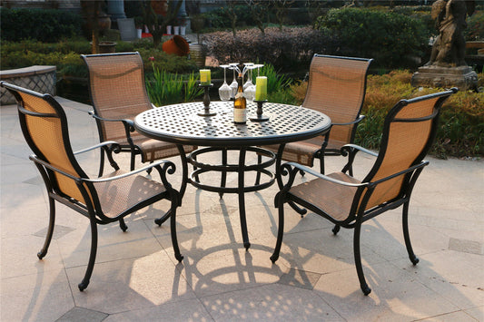 Round 51.9" Long Aluminum Dining Set - Premium 5 Piece Outdoor Sets from Gather Craft - Just $2910! Shop now at brett interiors