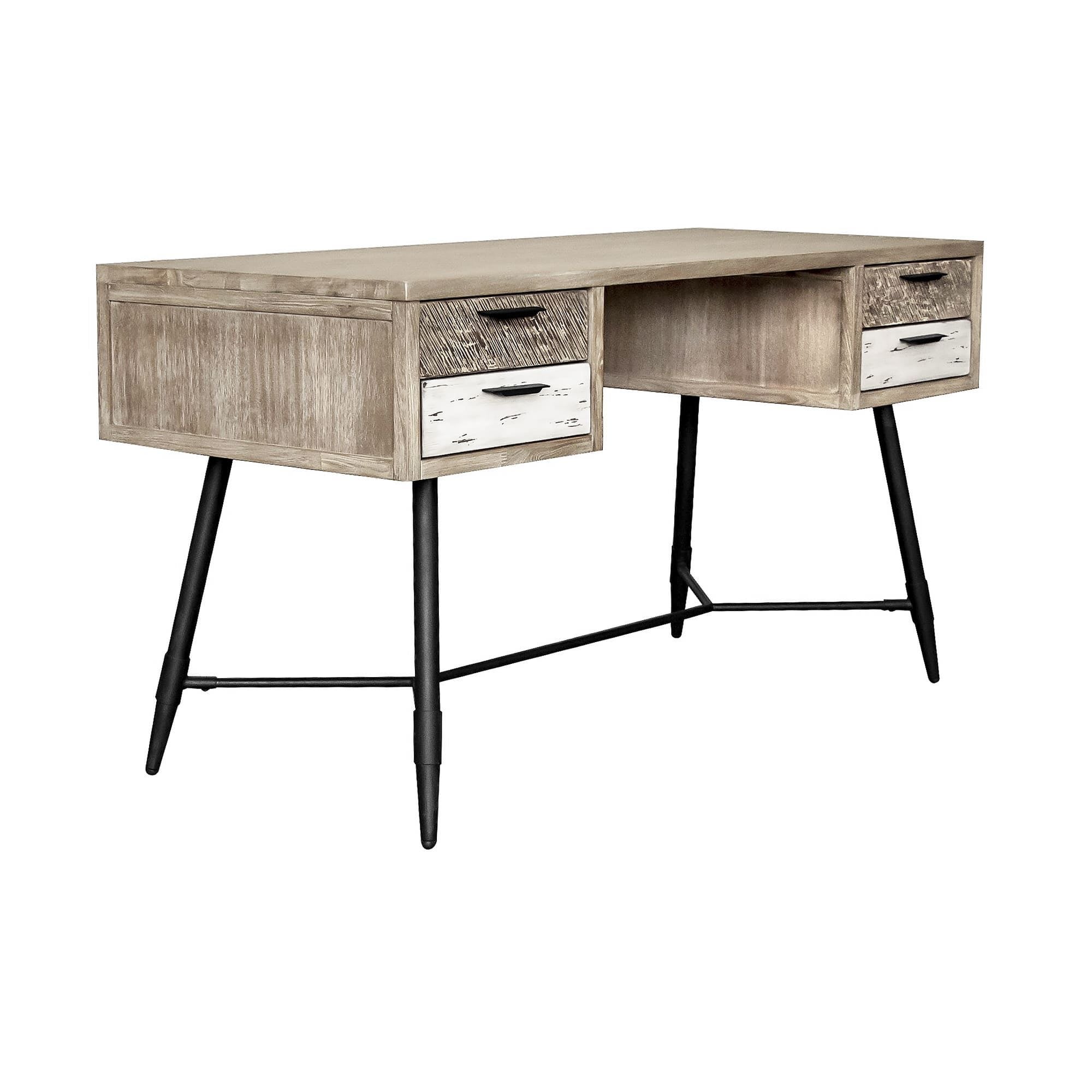 Bridges - 4 Drawer Desk - Two Tone Acacia - Premium Writing Desks from Armen Living - Just $1287.50! Shop now at brett interiors