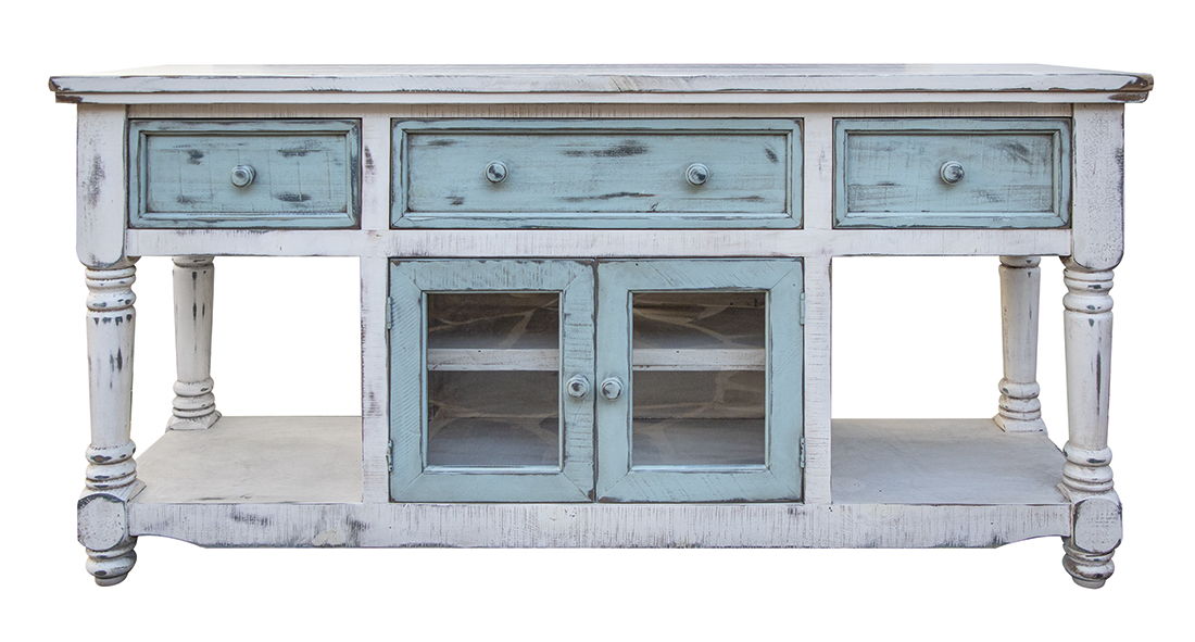 Aruba - TV Stand / Console With 3 Drawers And 2 Doors (Sky Blue) - Off White / Sky Blue - Premium TV Stands from International Furniture Direct - Just $1242.50! Shop now at brett interiors