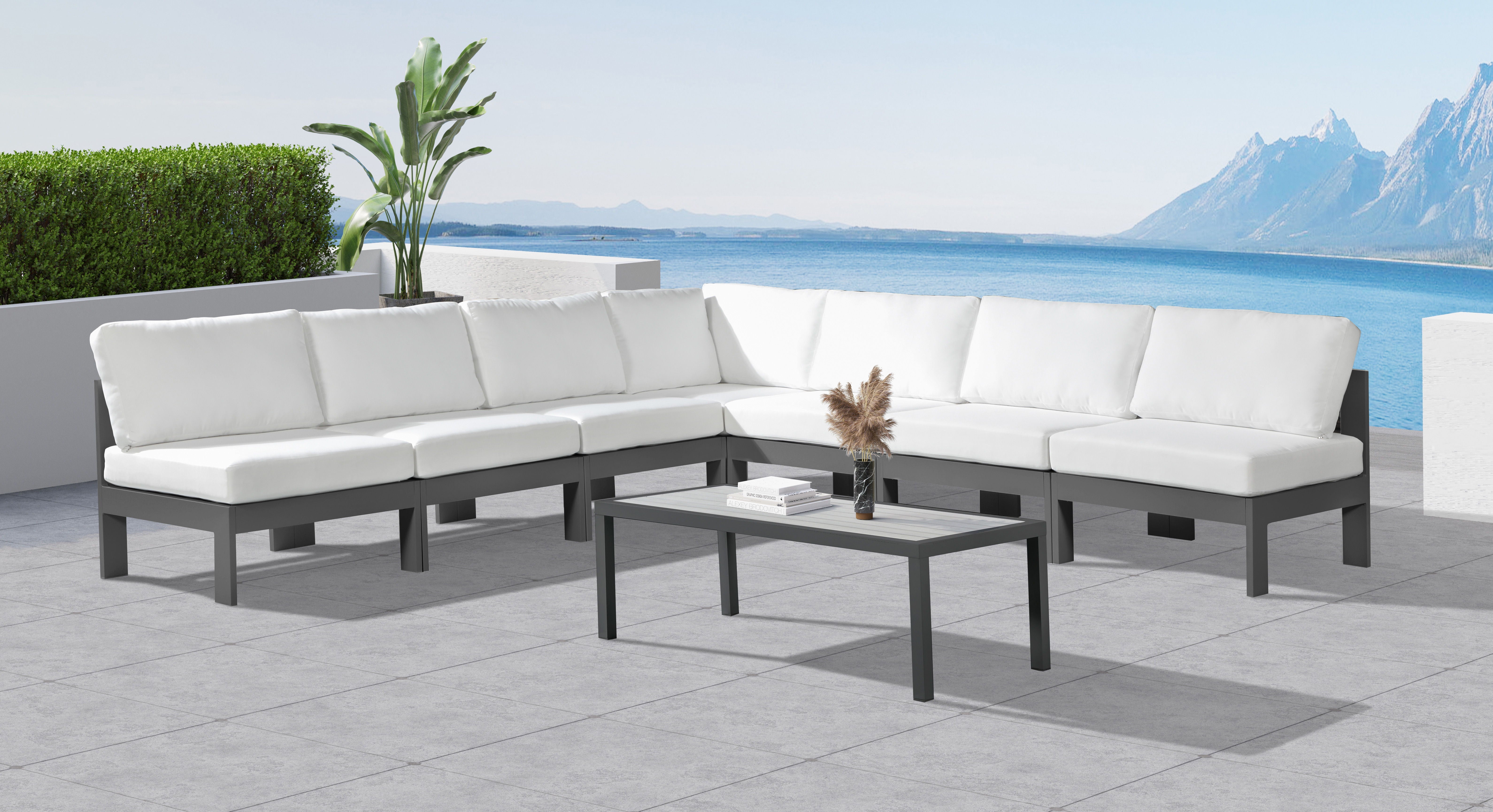 Nizuc - Outdoor Patio Modular Sectional 7 Piece - White - Fabric - Modern & Contemporary - Premium Stationary Sectionals from Meridian Furniture - Just $6137.50! Shop now at brett interiors