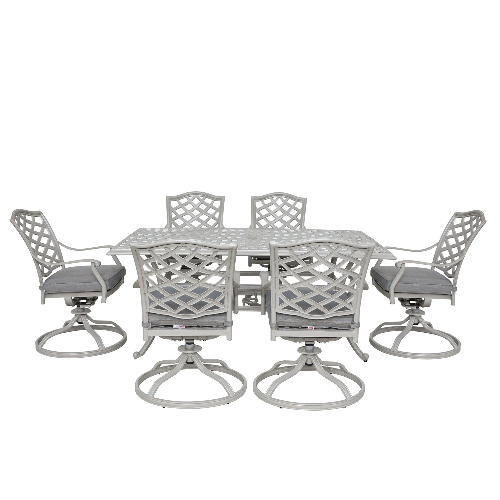 Modern Outdoor 7 Piece Aluminum Dining Set With Swivel Chairs - Basalt - Premium 7 Piece Outdoor Sets from Gather Craft - Just $2383! Shop now at brett interiors