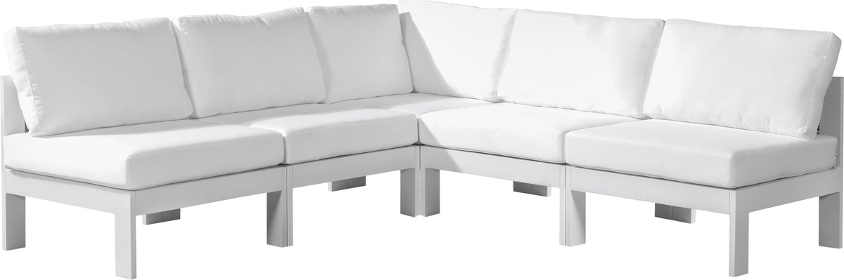 Nizuc - Outdoor Patio Modular Sectional 5 Piece - White - Fabric - Modern & Contemporary - Premium Stationary Sectionals from Meridian Furniture - Just $4412.50! Shop now at brett interiors