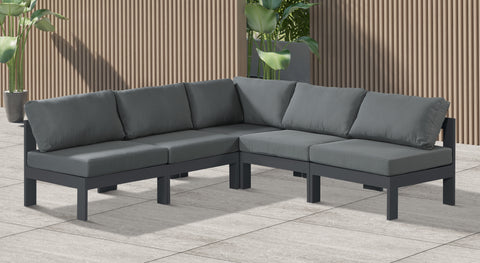 Nizuc - Outdoor Patio Modular Sectional 5 Piece - Dark Grey - Premium Stationary Sectionals from Meridian Furniture - Just $4412.50! Shop now at brett interiors