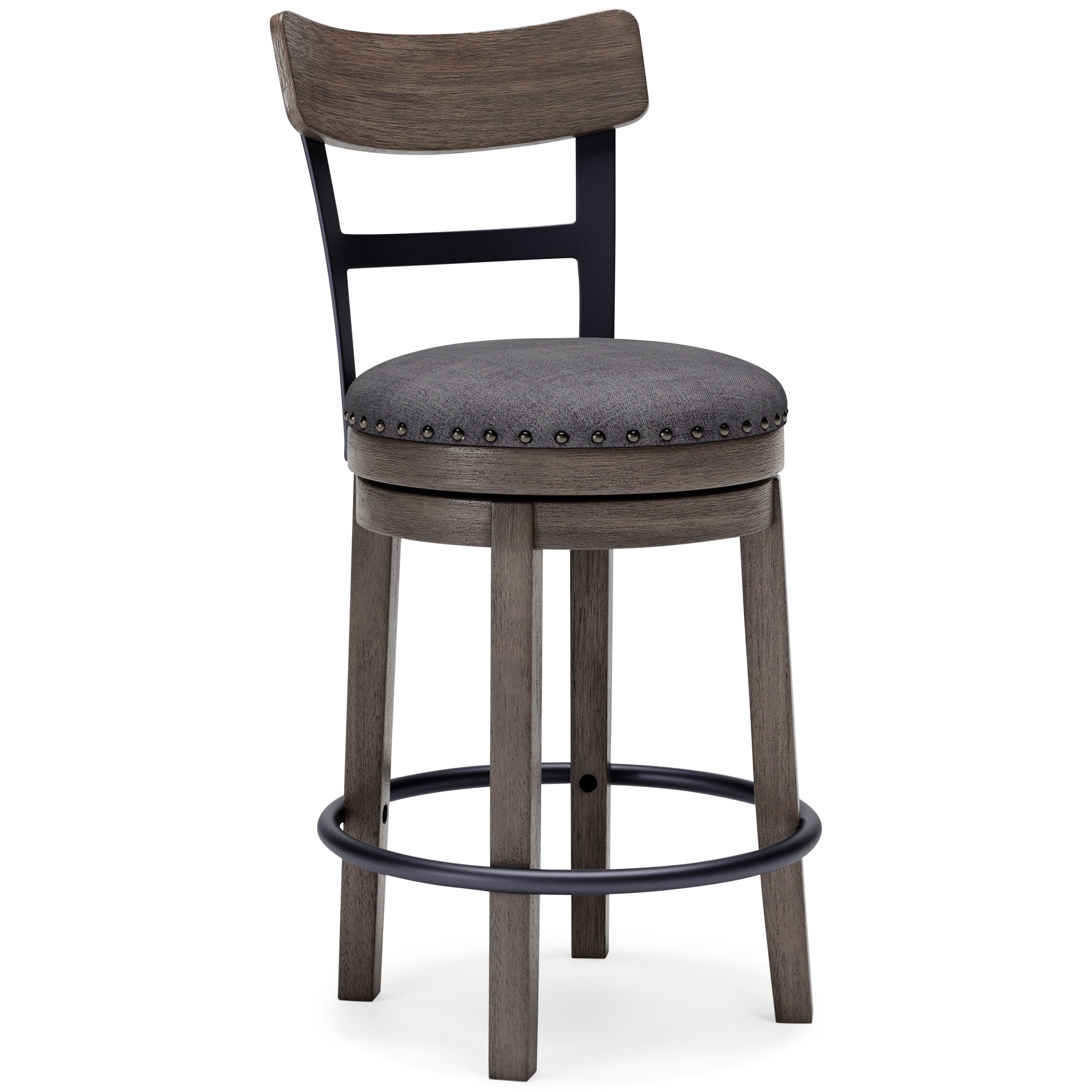 Caitbrook - Gray - Uph Swivel Barstool - Premium Counter Height (24"-27") from Signature Design by Ashley® - Just $236.78! Shop now at brett interiors