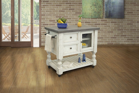 Stone - Kitchen Island With 2 Drawer / 1 Glass Door - Antiqued Ivory / Weathered Gray - Premium Islands & Carts from International Furniture Direct - Just $1170! Shop now at brett interiors