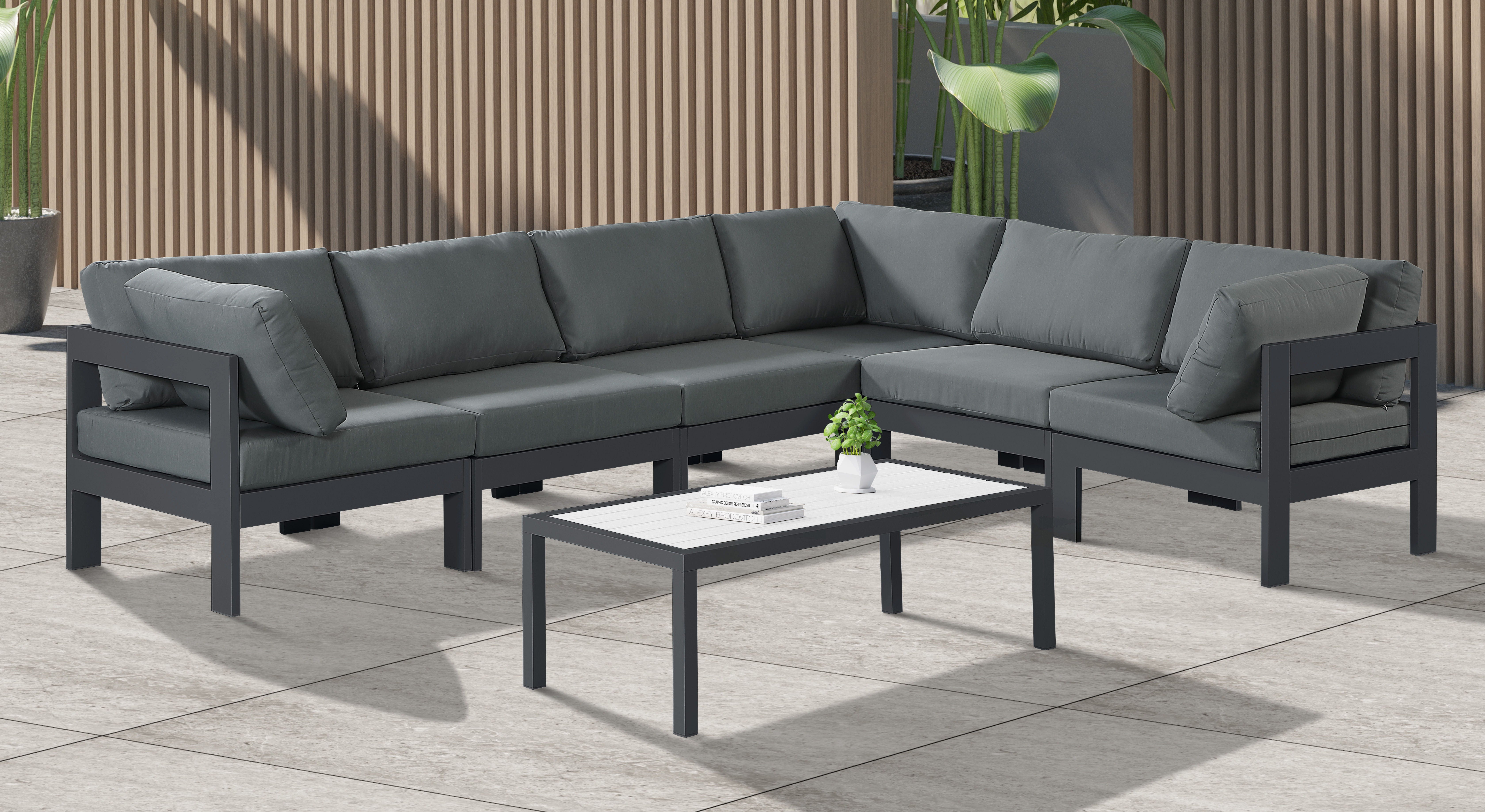 Nizuc - Outdoor Patio Modular Sectional 6 Piece - Grey - Premium Stationary Sectionals from Meridian Furniture - Just $5475! Shop now at brett interiors