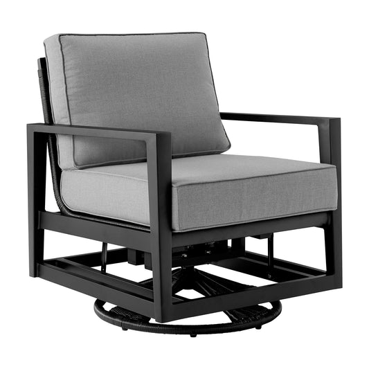 Cayman - Black Aluminum Outdoor Swivel Glider Chair With Cushion - Black / Dark Gray - Premium Swivel Chairs from Armen Living - Just $1425! Shop now at brett interiors