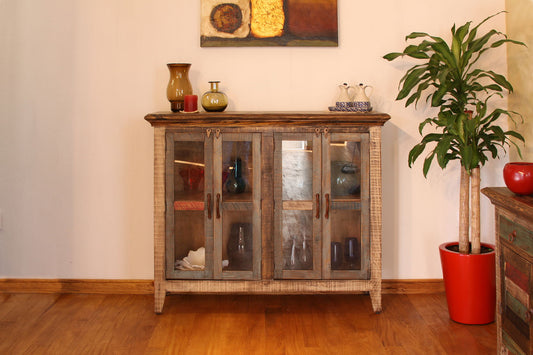 Antique - Console With 4 Glass Doors - Multicolor - Premium TV Stands from International Furniture Direct - Just $890! Shop now at brett interiors