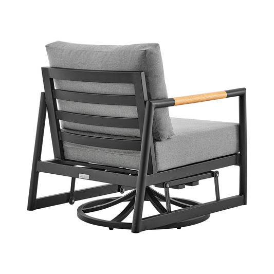 Crown - Outdoor Patio Swivel Glider Lounge Chair With Cushions - Black / Teak - Premium Swivel Chairs from Armen Living - Just $1355! Shop now at brett interiors