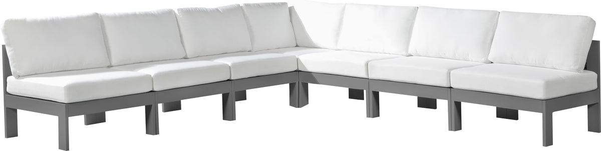 Nizuc - Outdoor Patio Modular Sectional 7 Piece - White - Fabric - Modern & Contemporary - Premium Stationary Sectionals from Meridian Furniture - Just $6137.50! Shop now at brett interiors