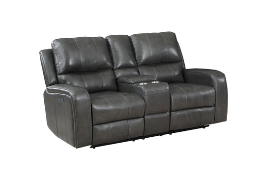 Linton - Leather Console Loveseat With Power Footrest - Premium Reclining Loveseats from New Classic - Just $1597.50! Shop now at brett interiors