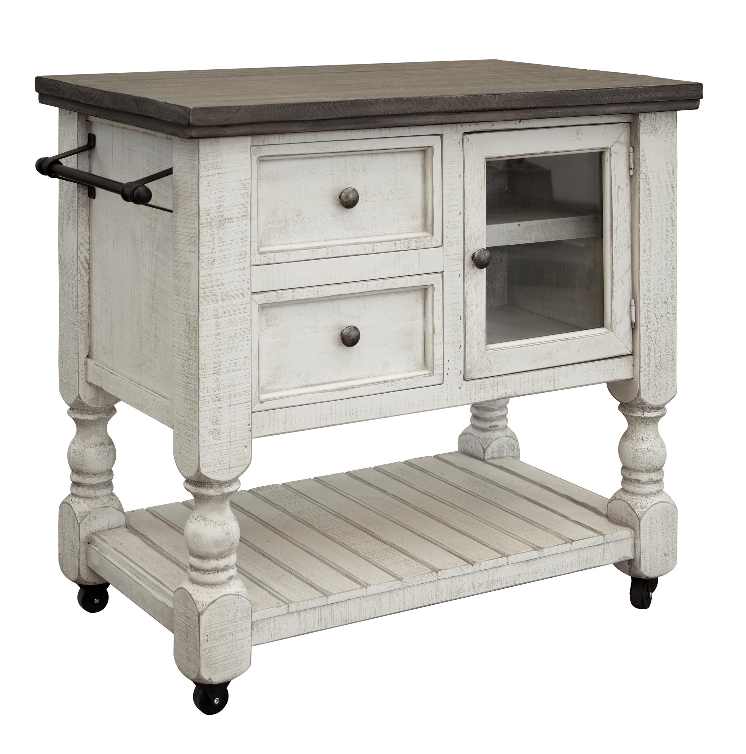 Stone - Kitchen Island With 2 Drawer / 1 Glass Door - Antiqued Ivory / Weathered Gray - Premium Islands & Carts from International Furniture Direct - Just $1170! Shop now at brett interiors