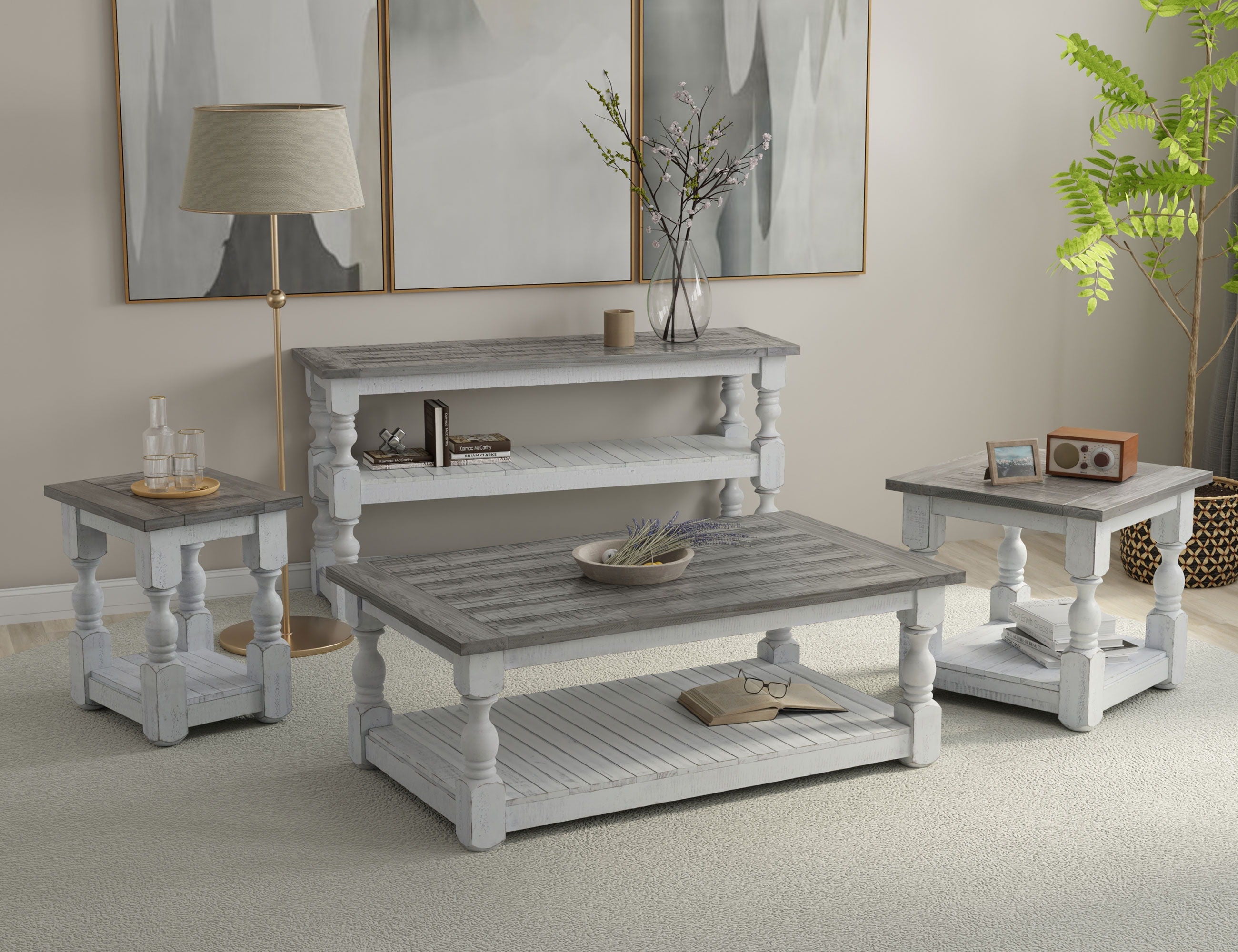 Stone - Chairside Table - Antiqued Ivory / Weathered Gray - Premium Chair Side Tables from International Furniture Direct - Just $307.50! Shop now at brett interiors