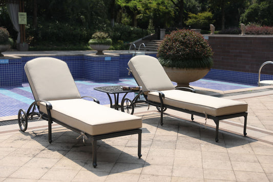 Reclining Chaise Lounge Set With Cushion And Table - Metal - Premium 3 Piece Outdoor Sets from Gather Craft - Just $1737! Shop now at brett interiors