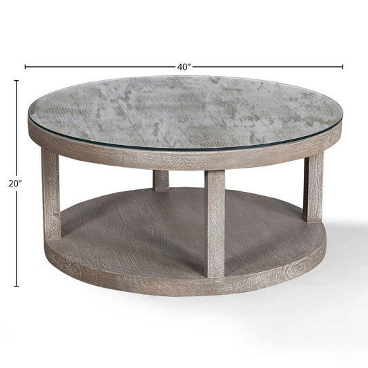 Crossings Serengeti - Round Cocktail Table with Glass Top - Sandblasted Fossil Grey - Premium Cocktail Tables from Parker House - Just $672.50! Shop now at brett interiors