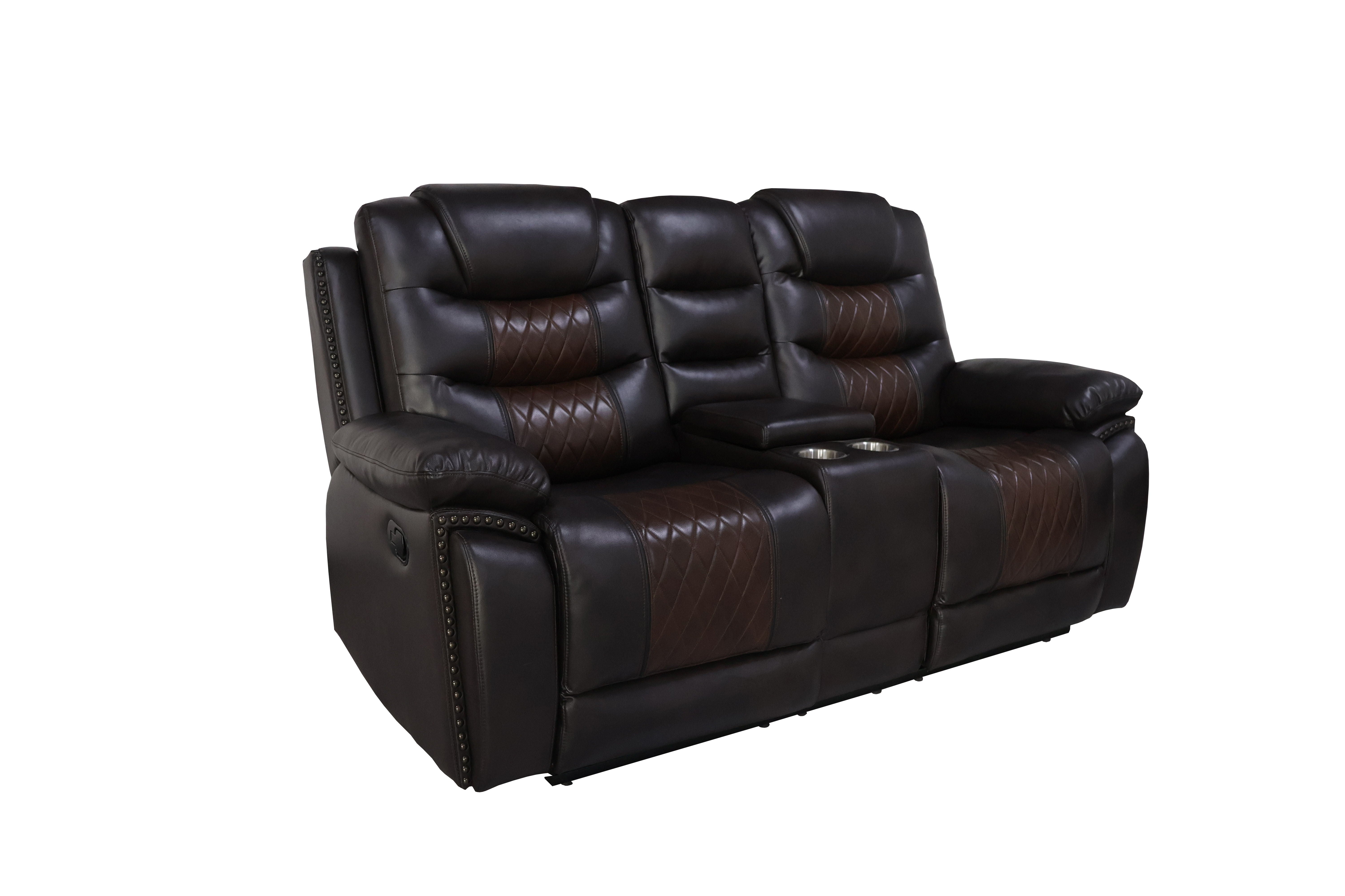 Nikko - Console Loveseat With Dual Recliners - Two Tone Brown - Premium Reclining Loveseats from New Classic - Just $997.50! Shop now at brett interiors