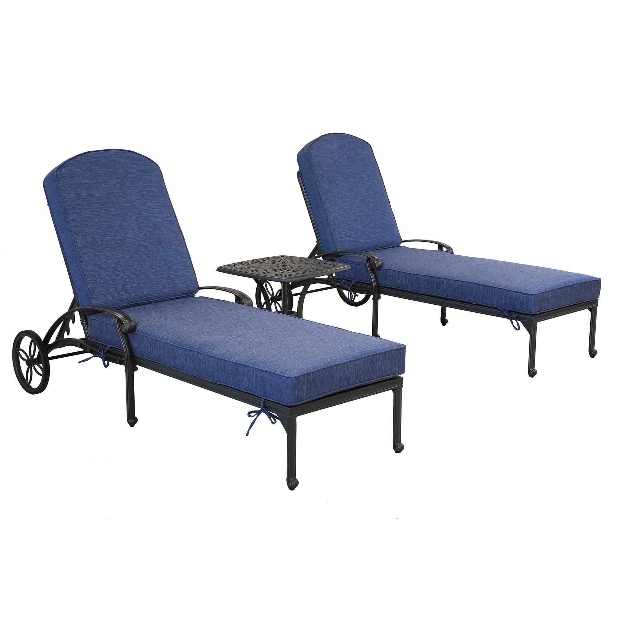 Reclining Chaise Lounge Set With Cushion And Table - Metal - Premium 3 Piece Outdoor Sets from Gather Craft - Just $1737! Shop now at brett interiors