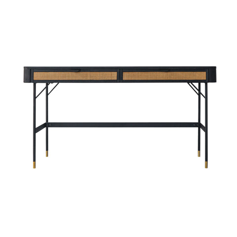 Saratoga - 2 Drawer Desk With Rattan - Black Acacia - Premium Writing Desks from Armen Living - Just $977.50! Shop now at brett interiors