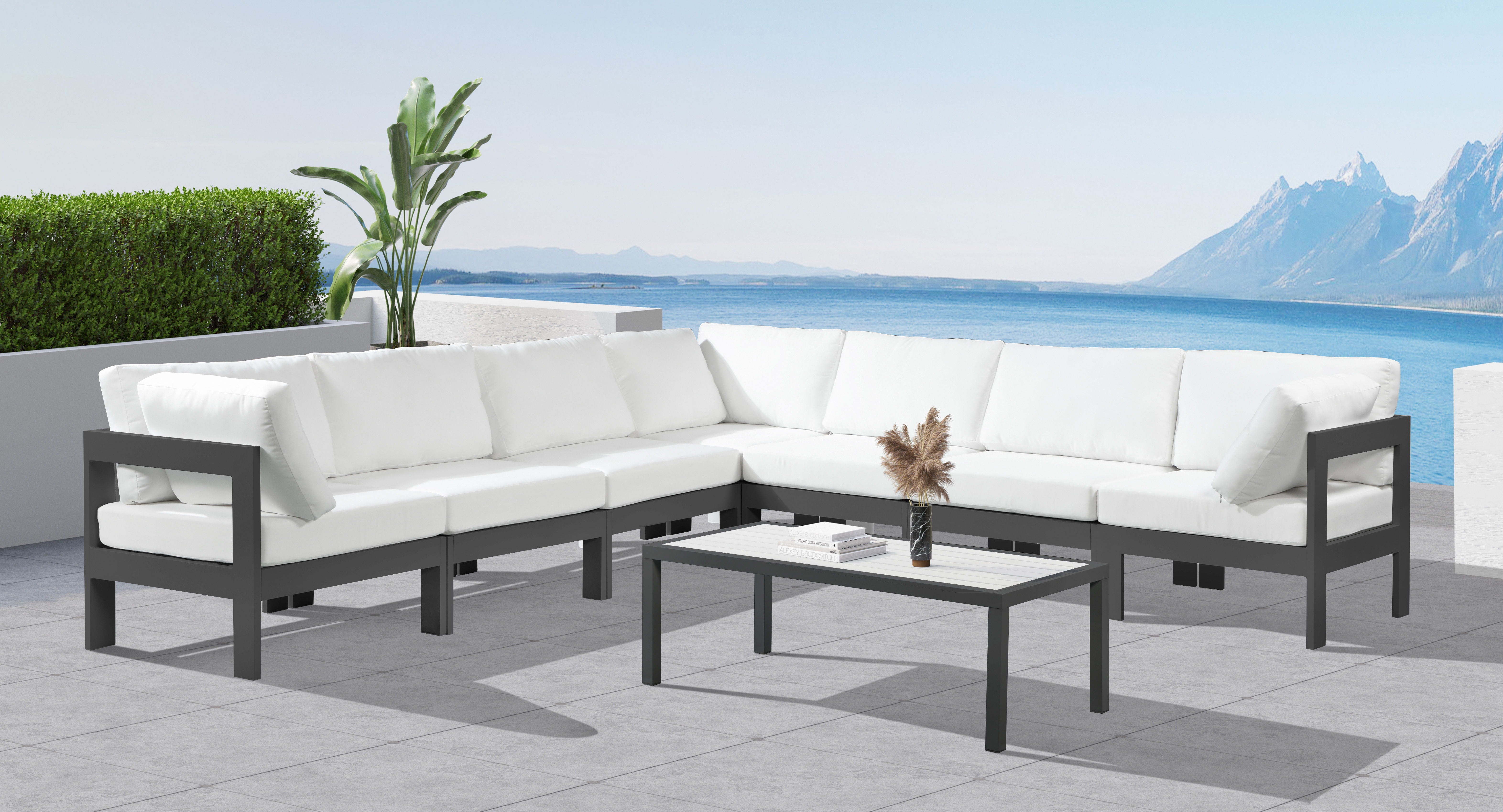 Nizuc - Outdoor Patio Modular Sectional 7 Piece - White - Premium Stationary Sectionals from Meridian Furniture - Just $6337.50! Shop now at brett interiors