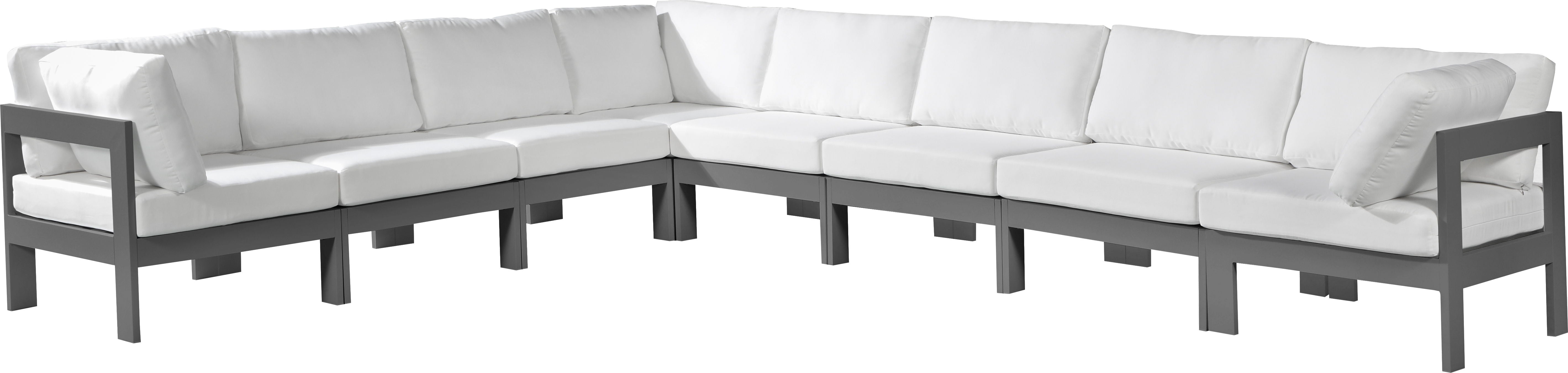 Nizuc - Outdoor Patio Modular Sectional 8 Piece - White - Fabric - Modern & Contemporary - Premium Stationary Sectionals from Meridian Furniture - Just $7200! Shop now at brett interiors