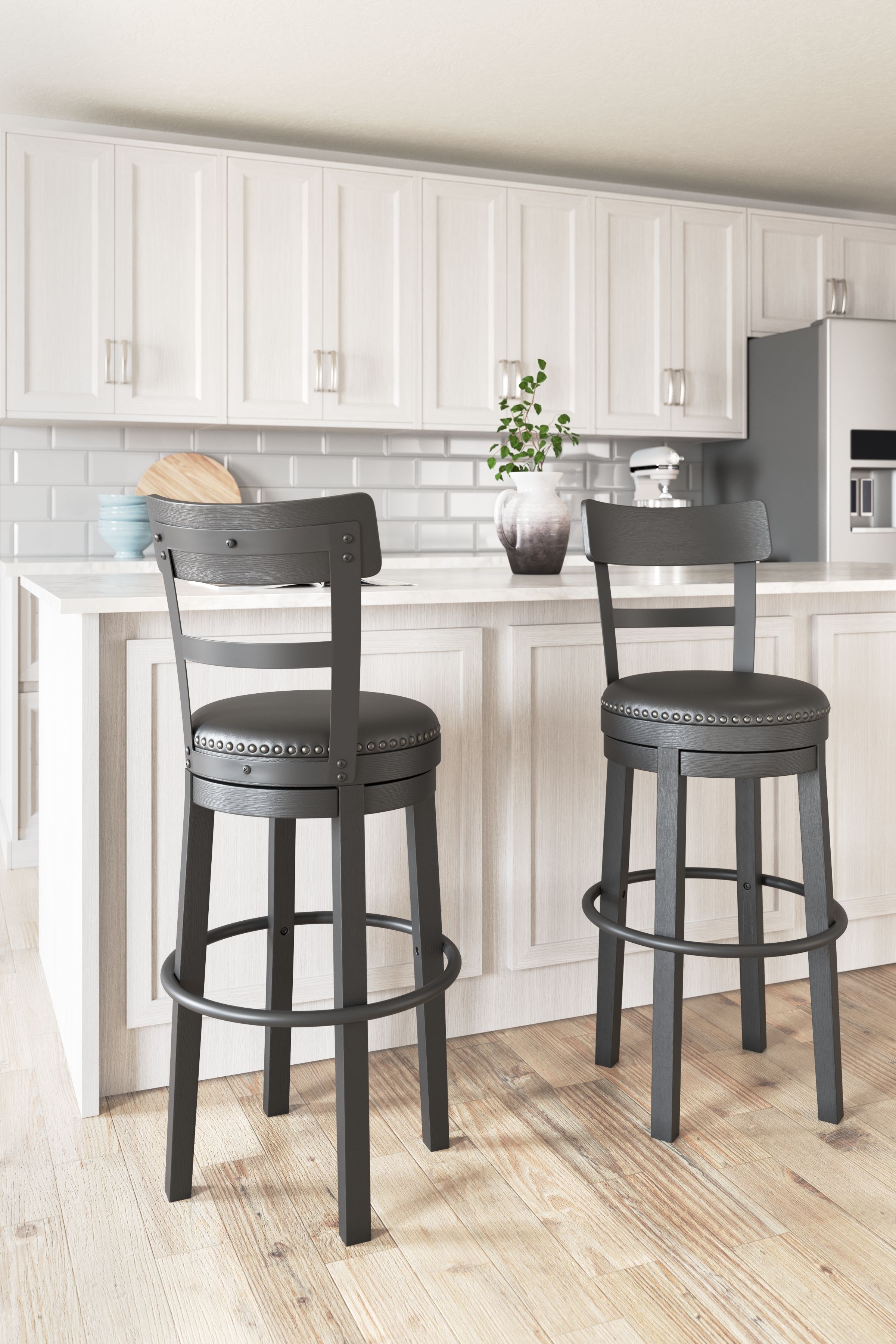 Valebeck -  Tall Upholstered Swivel Barstool - Premium Bar Height (28"-30") from Signature Design by Ashley® - Just $254.10! Shop now at brett interiors