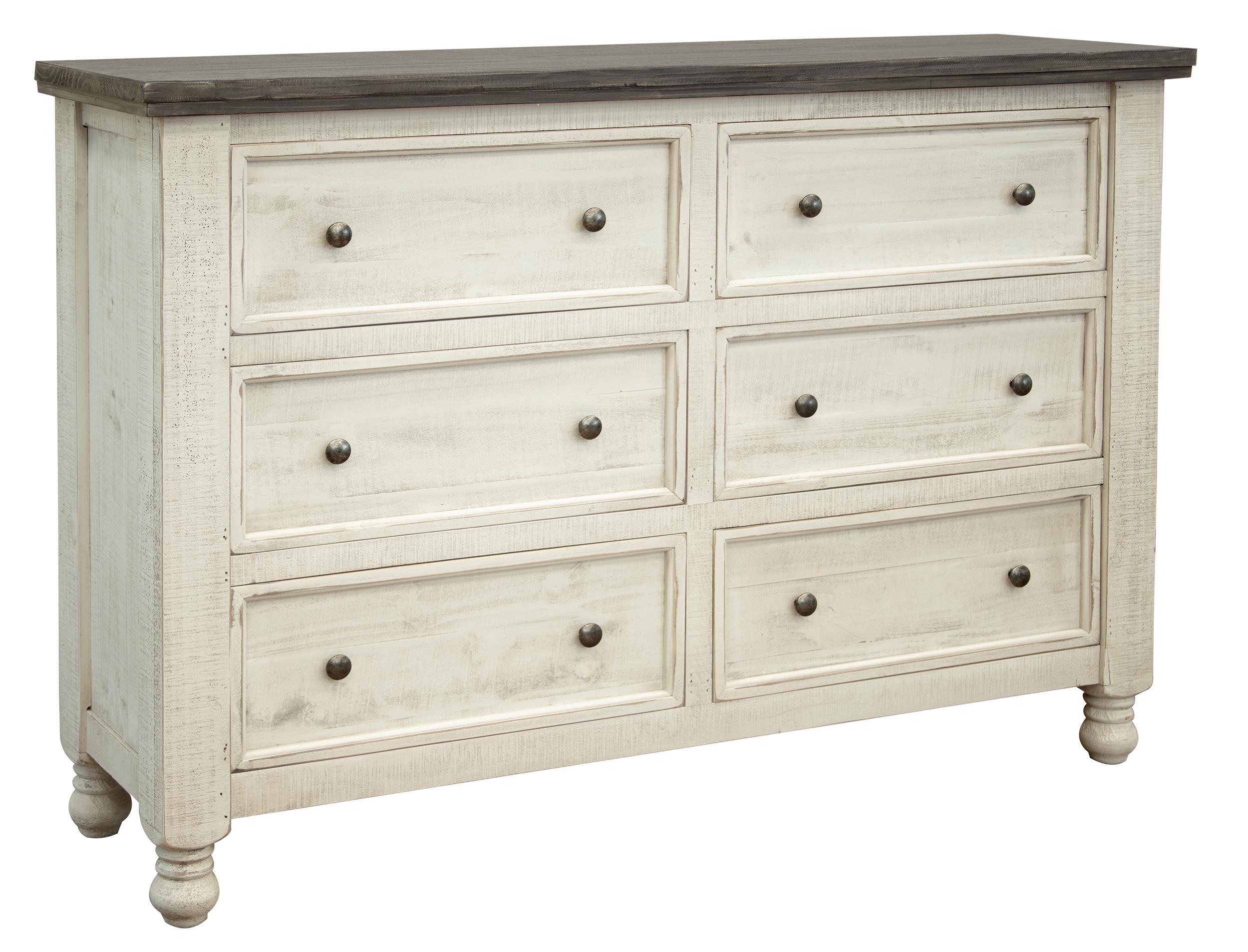 Stone - Dresser With 6 Drawers - Antiqued Ivory / Weathered Gray - Premium Dressers from International Furniture Direct - Just $1450! Shop now at brett interiors