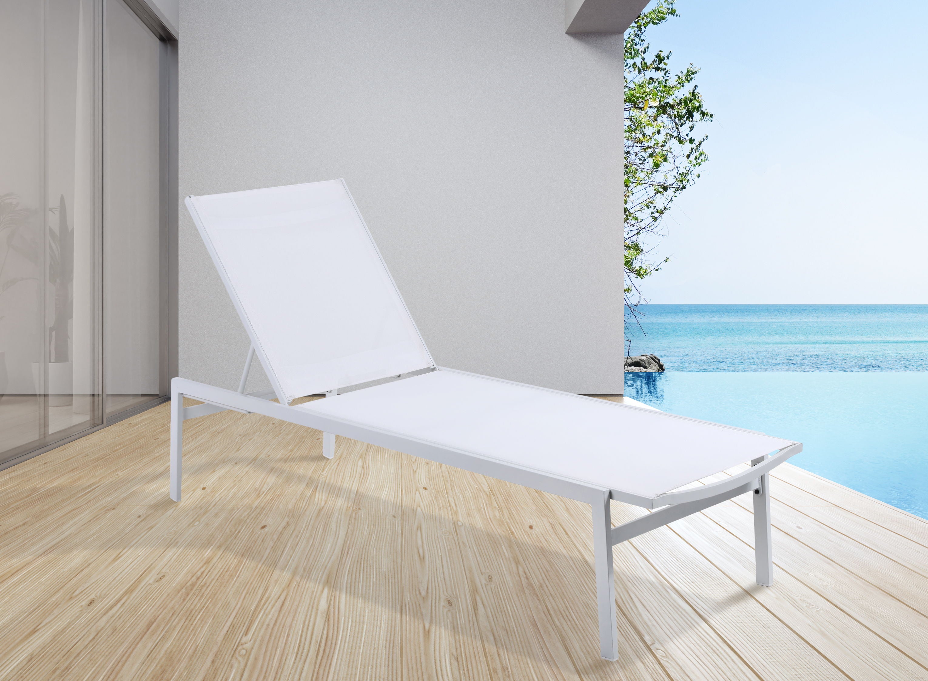 Santorini - Outdoor Patio Chaise Lounge Chair with Chrome Base - Premium Chaises from Meridian Furniture - Just $500! Shop now at brett interiors