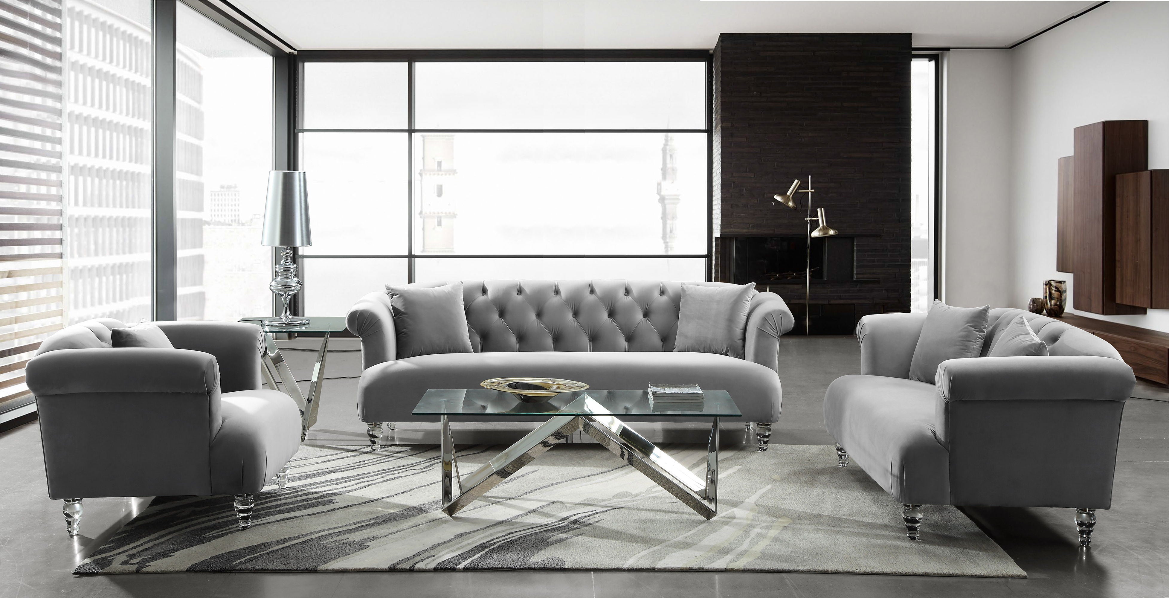 Elegance - Contemporary Sofa Chair Velvet With Acrylic Legs - Gray - Premium Arm Chairs from Armen Living - Just $1072.50! Shop now at brett interiors