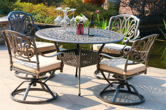 Round 48.03" Long Aluminum Dining Set With Cushions - Premium 5 Piece Outdoor Sets from Gather Craft - Just $2408! Shop now at brett interiors