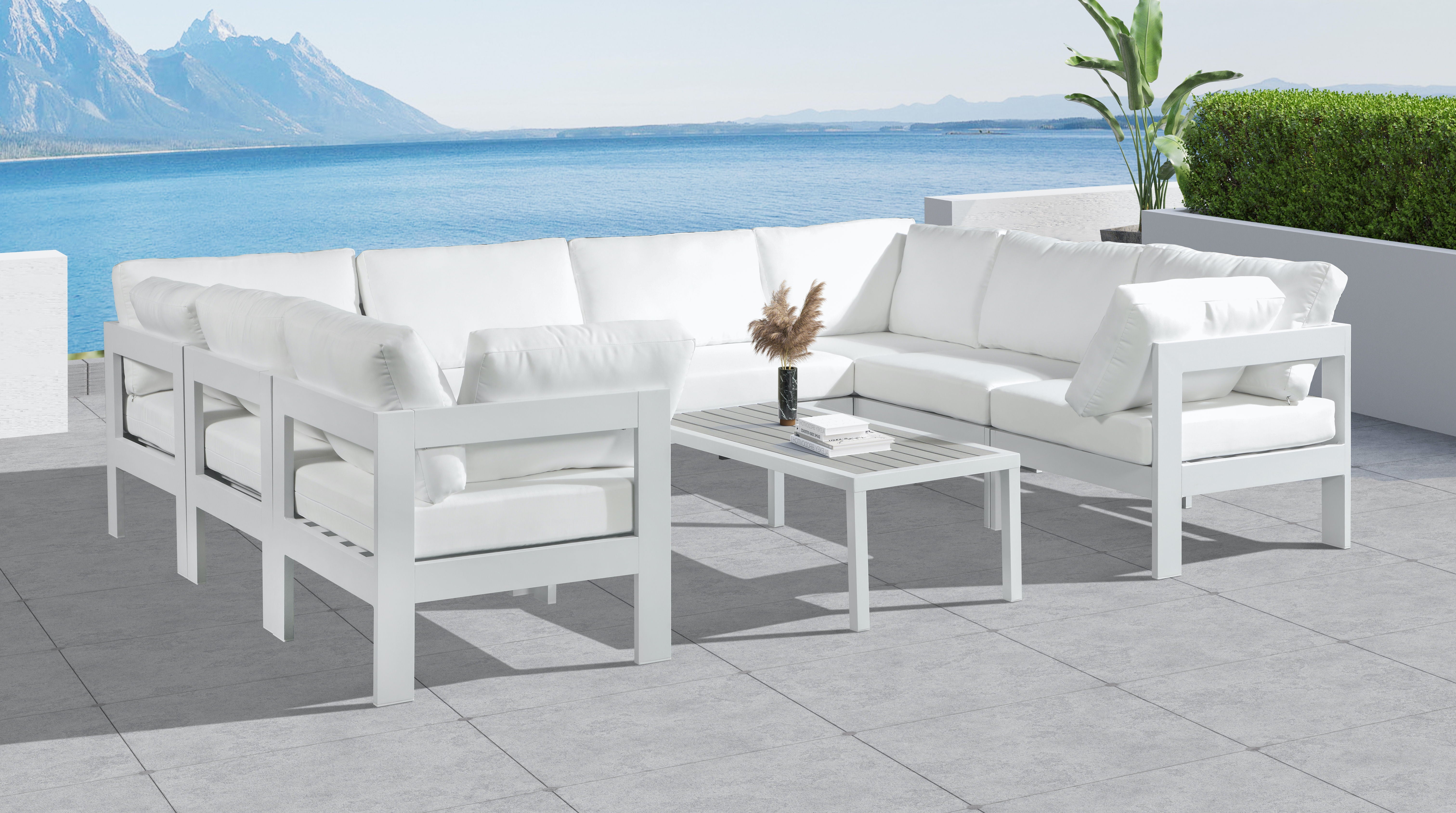 Nizuc - Outdoor Patio Modular Sectional 8 Piece - White - Metal - Premium Stationary Sectionals from Meridian Furniture - Just $7300! Shop now at brett interiors