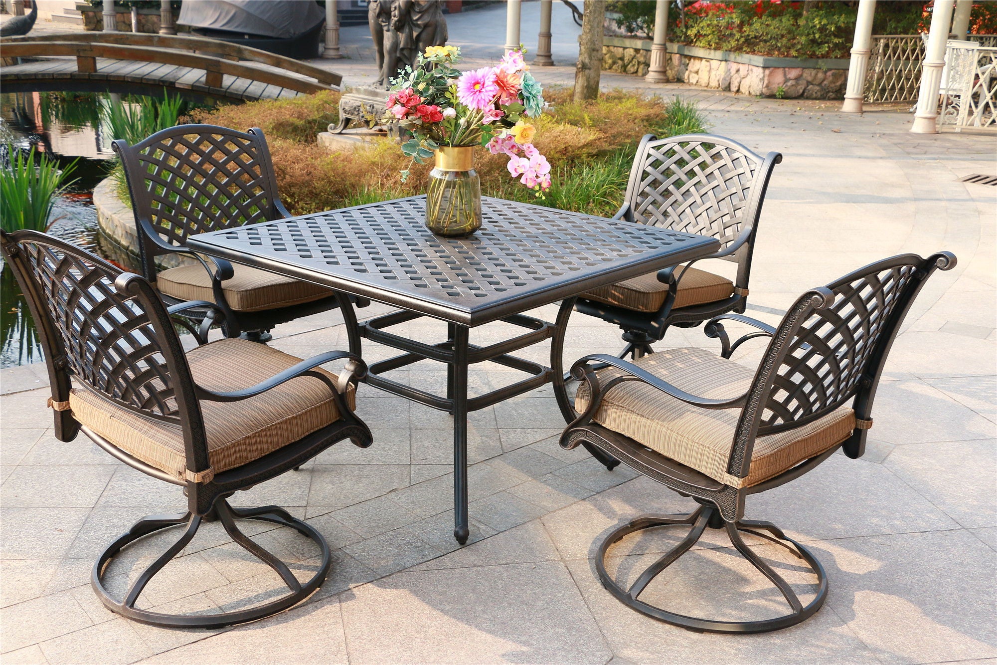 Square 4 Person 43.19" Long Aluminum Dining Set With Cushions - Premium 5 Piece Outdoor Sets from Gather Craft - Just $2326! Shop now at brett interiors