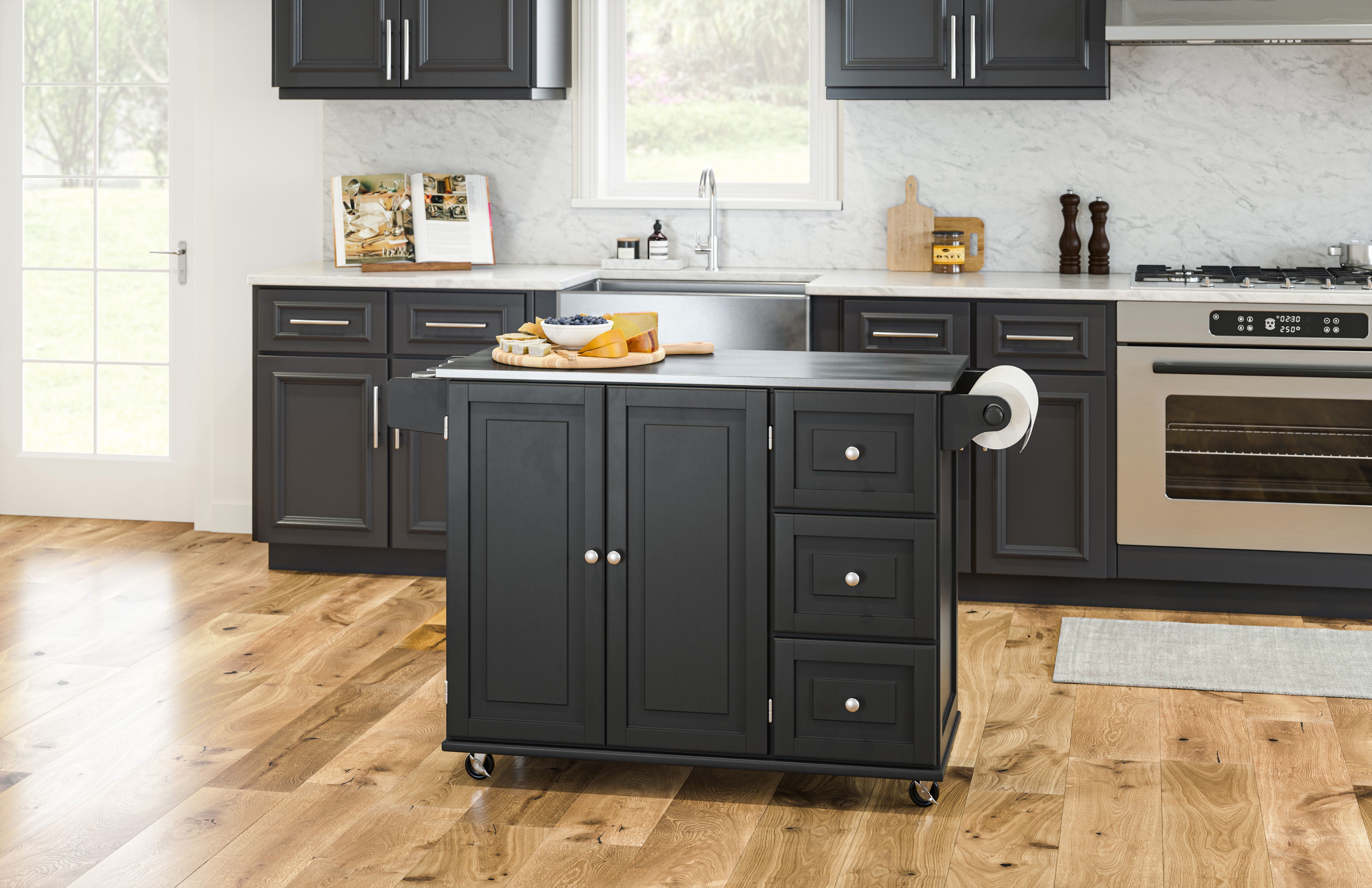 Blanche - Kitchen Cart With Stainless Steel Top - Black - 36" - Premium Islands & Carts from Homestyles - Just $1294.98! Shop now at brett interiors