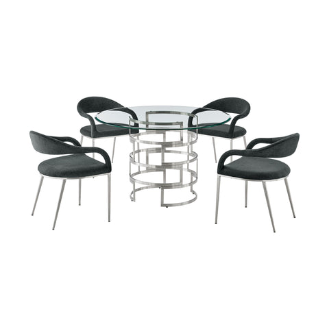 Diaz Morgan - Round Glass Dining Table Set - Premium 5 Piece Dining Room Sets from Armen Living - Just $2807.50! Shop now at brett interiors