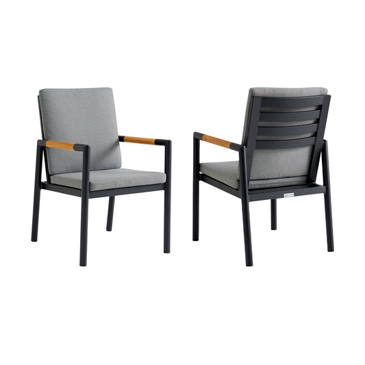 Crown - Outdoor Dining Chair (Set of 2) - Black / Teak - Premium Chair Sets from Armen Living - Just $1020! Shop now at brett interiors