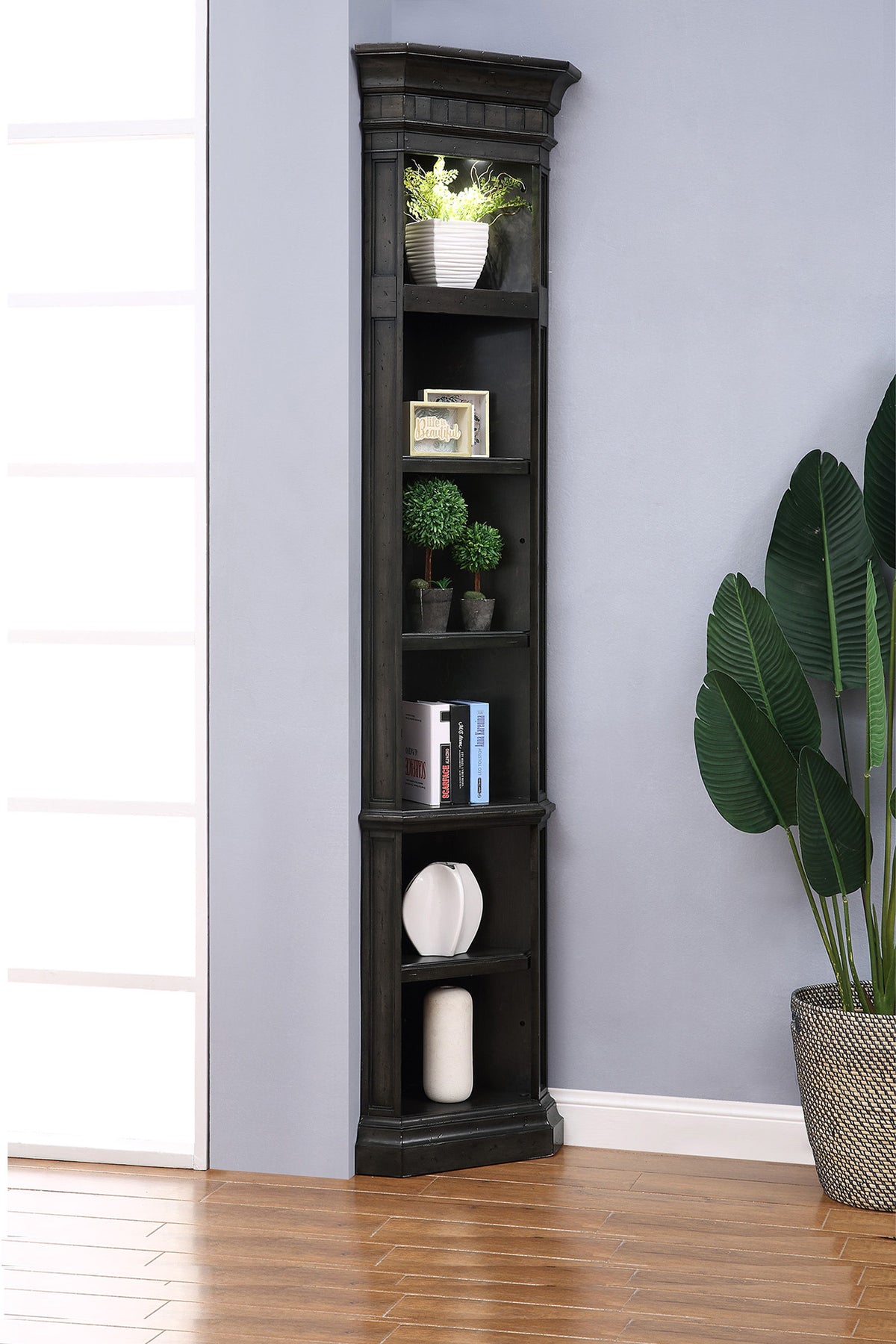 Washington Heights - Outside Corner Bookcase - Washed Charcoal - Premium Corner Bookcases from Parker House - Just $712.50! Shop now at brett interiors