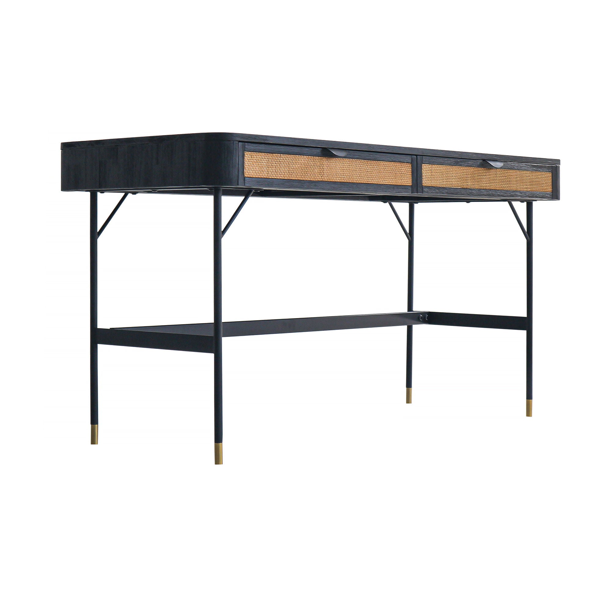 Saratoga - 2 Drawer Desk With Rattan - Black Acacia - Premium Writing Desks from Armen Living - Just $977.50! Shop now at brett interiors