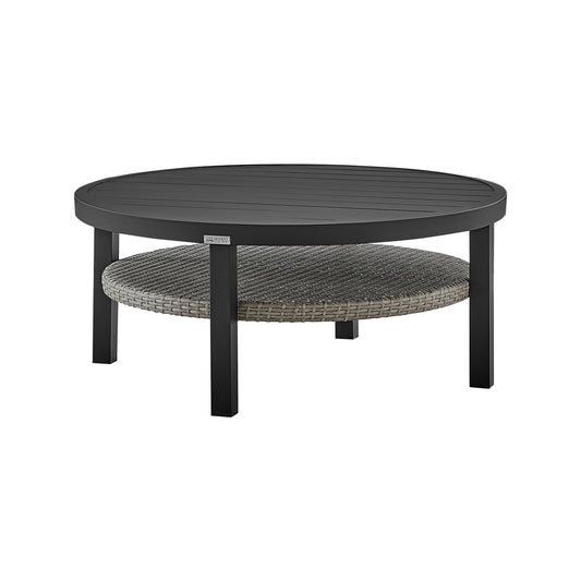 Palma - Outdoor Patio Round Coffee Table With Wicker Shelf - Black / Gray - Premium Coffee Tables from Armen Living - Just $985! Shop now at brett interiors