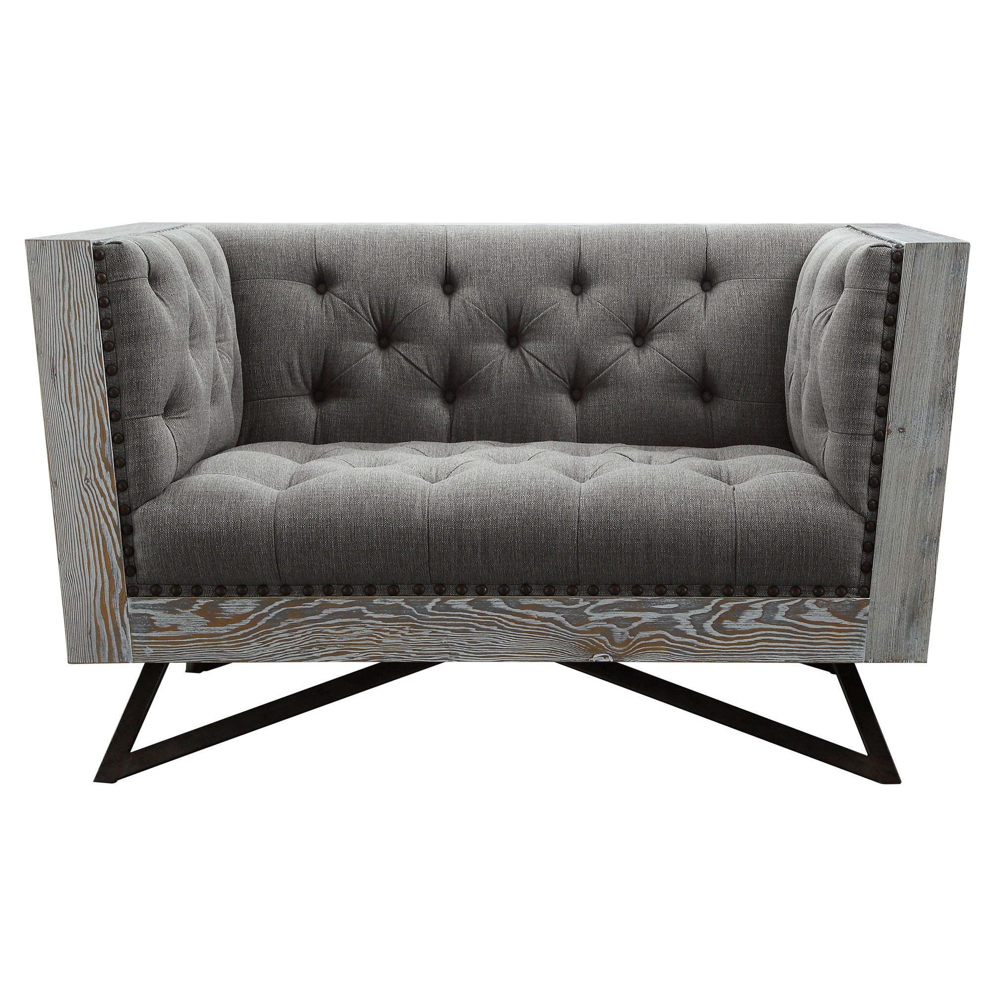 Regis - Contemporary Chair With Metal Legs And Nailhead Accents - Gray / Antique Brown - Premium Arm Chairs from Armen Living - Just $1472.50! Shop now at brett interiors