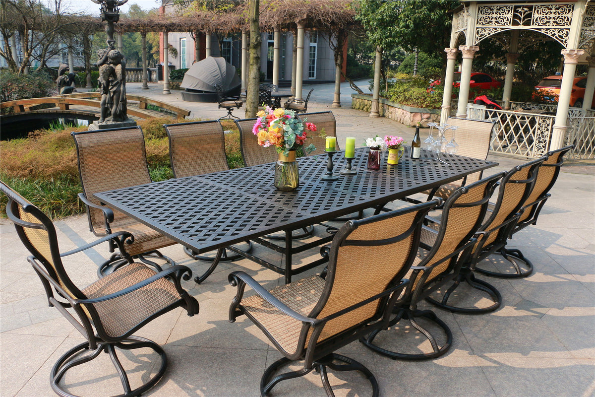 Rectangular 10 Person 126.38" Long Dining Set - Antique Bronze - Premium 8 + Piece Outdoor Sets from Gather Craft - Just $7607! Shop now at brett interiors