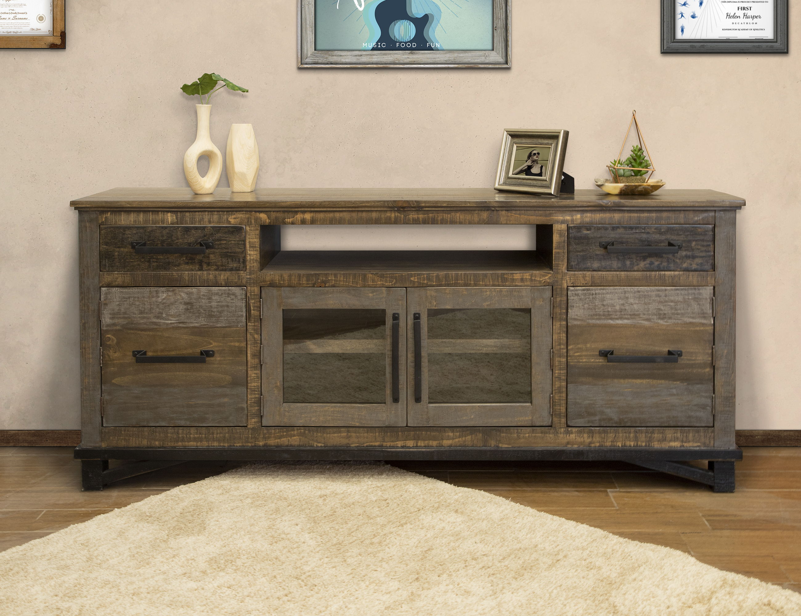 Loft Brown - 76" TV Stand / Console With 2 Drawers / 4 Doors - Two Tone Gray / Brown - Premium TV Stands from International Furniture Direct - Just $1180! Shop now at brett interiors