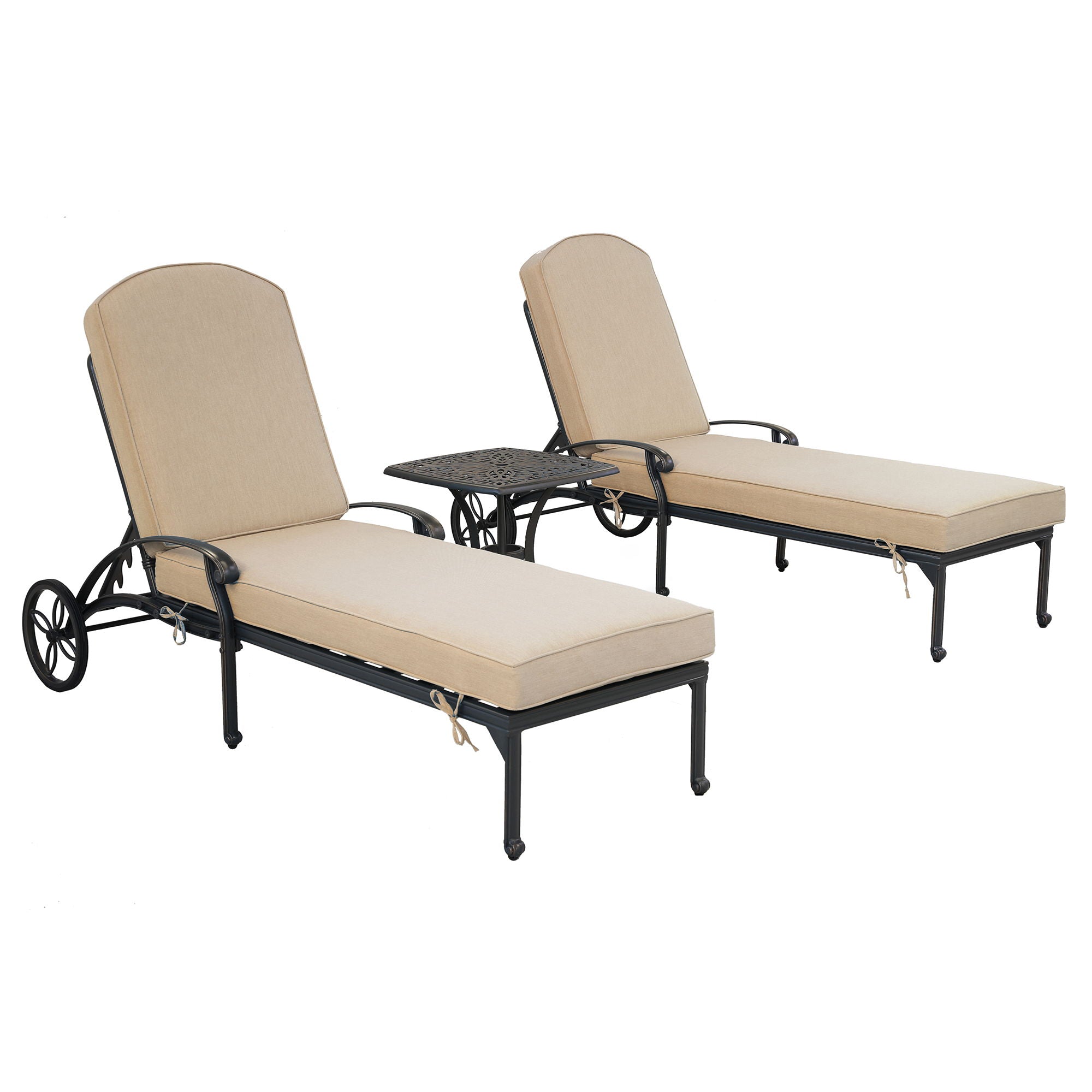 Reclining Chaise Lounge Set With Cushion And Table - Metal - Premium 3 Piece Outdoor Sets from Gather Craft - Just $1737! Shop now at brett interiors