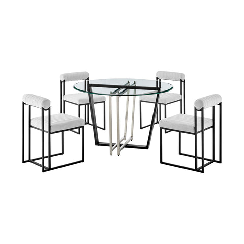 Devi Anastasia - Round Glass Dining Table Set - Matte Black - Premium 5 Piece Dining Room Sets from Armen Living - Just $2602.50! Shop now at brett interiors