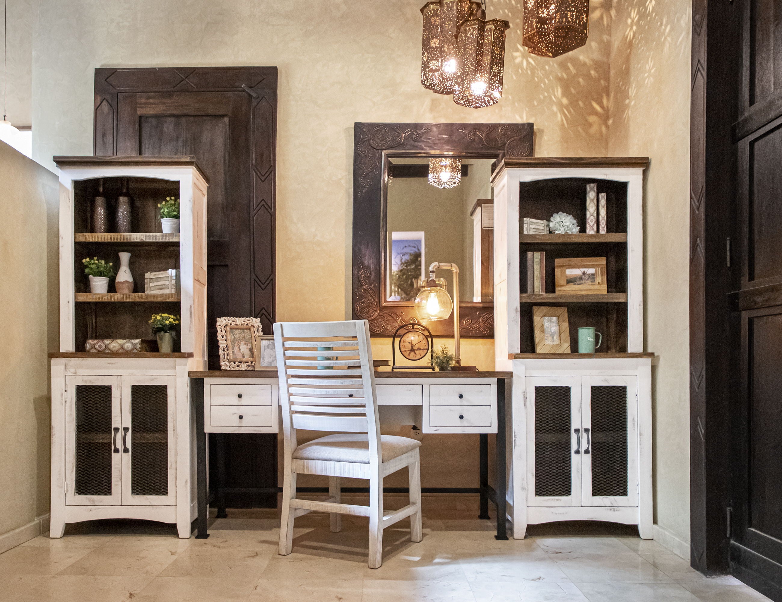 Pueblo White - Desk - Antiqued White / Brown - Premium Writing Desks from International Furniture Direct - Just $745! Shop now at brett interiors