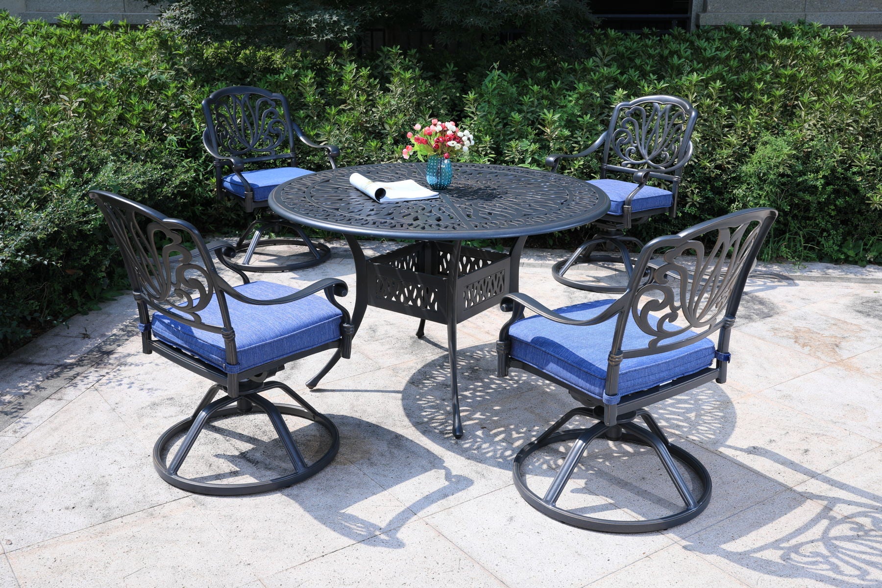 Round 48.03" Long Aluminum Dining Set With Cushions - Premium 5 Piece Outdoor Sets from Gather Craft - Just $2408! Shop now at brett interiors