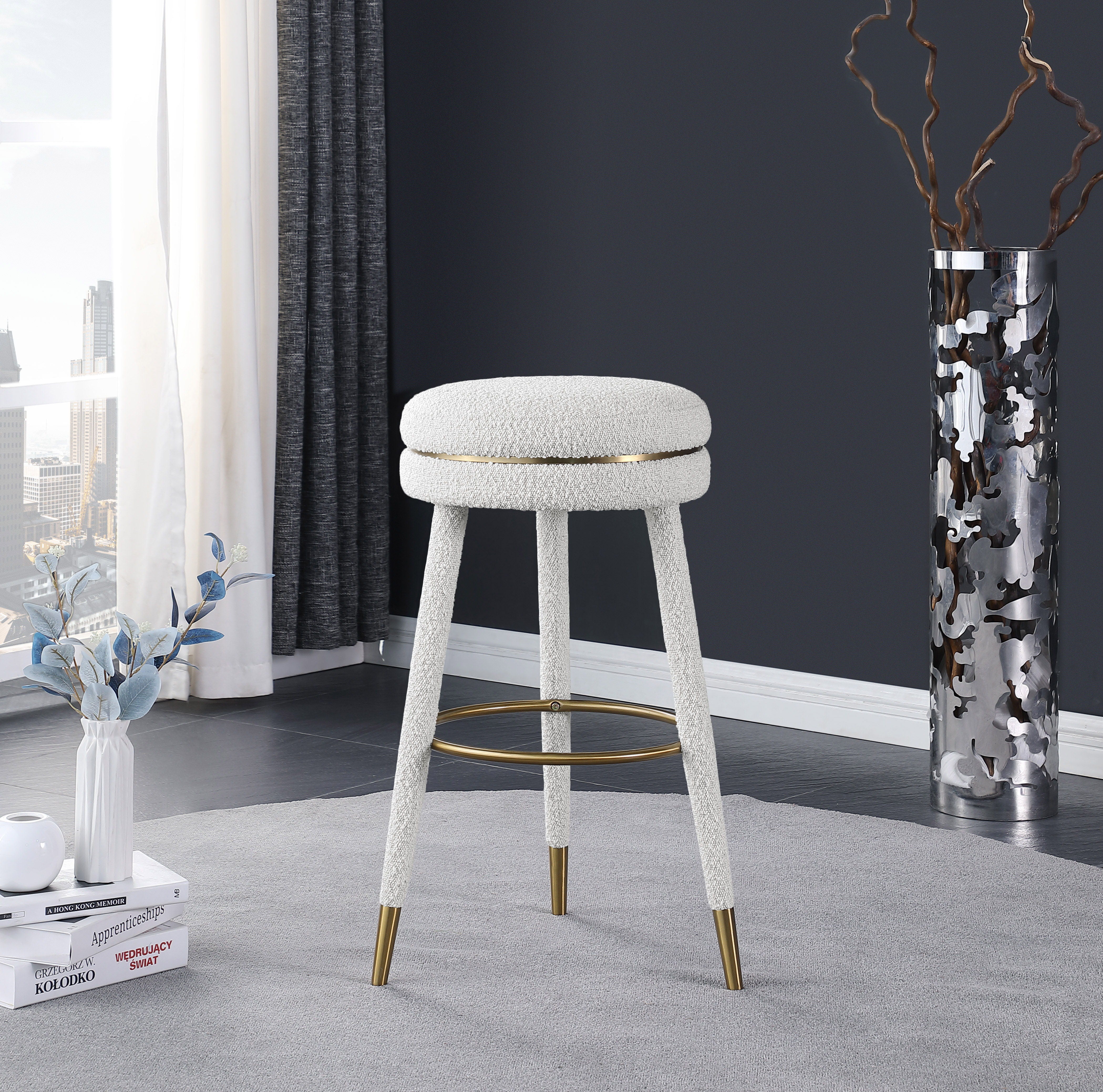 Coral - Bar Stool - Cream - Premium Bar Height (28"-30") from Meridian Furniture - Just $375! Shop now at brett interiors