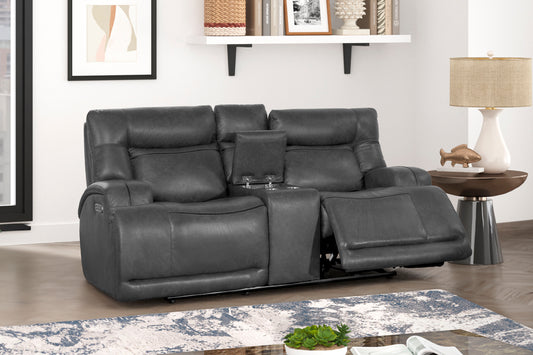 Titan - Console Loveseat With Power Headrest & Footrest - Gray - Premium Reclining Loveseats from New Classic - Just $1497.50! Shop now at brett interiors