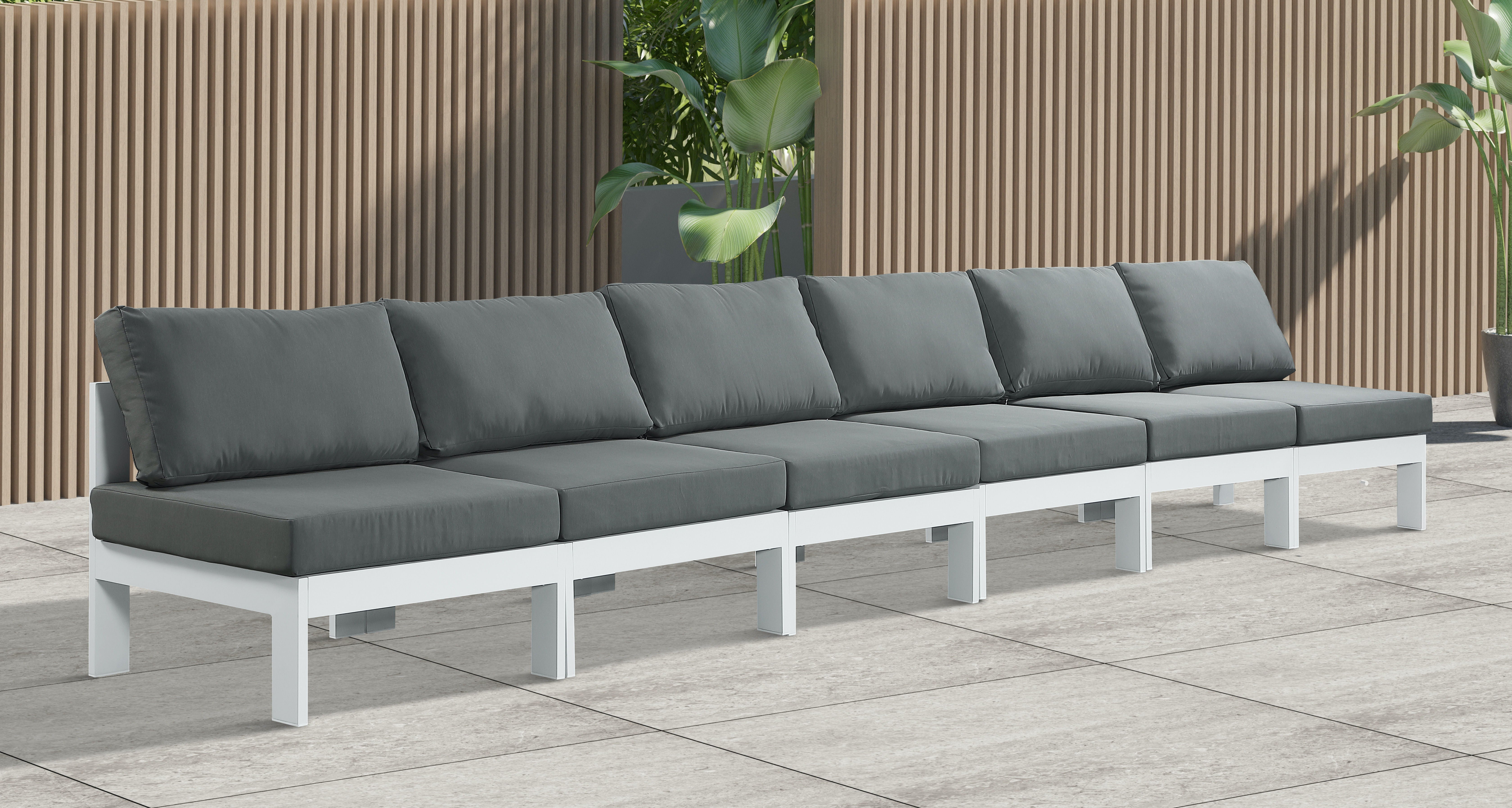 Nizuc - Outdoor Patio Modular Sofa Armless 6 Seats - Grey - Premium Sofas from Meridian Furniture - Just $5175! Shop now at brett interiors